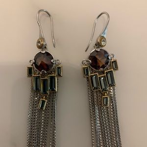 Henri Bendel silver tassel earrings with decorative geometric stones